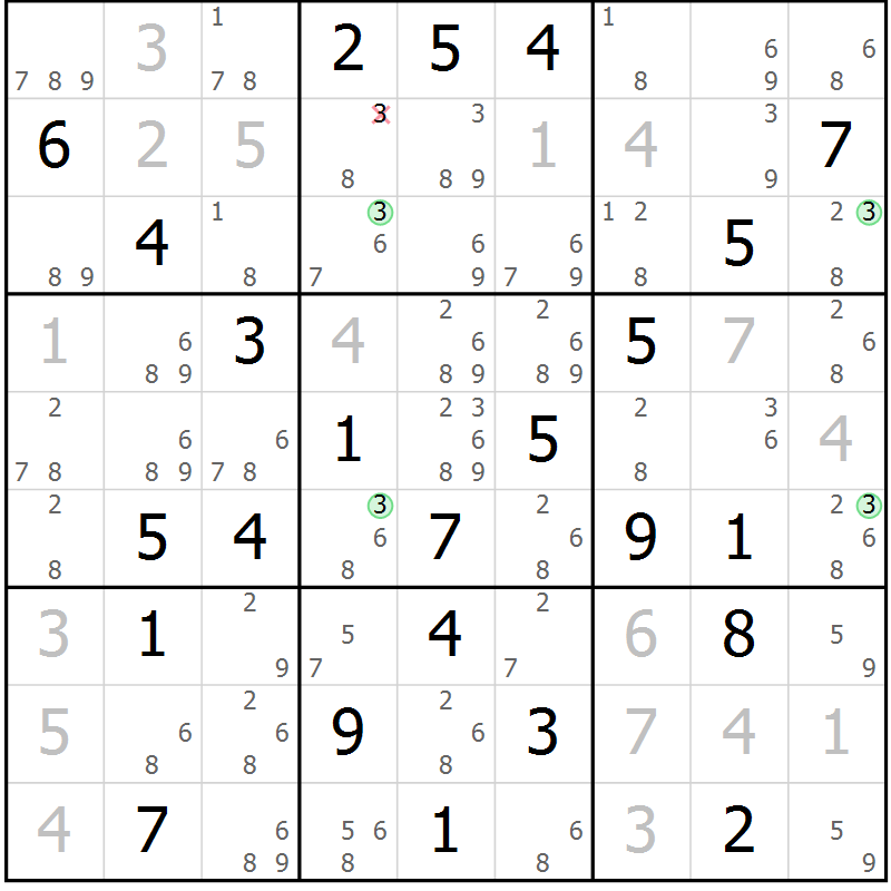 Position des candidats pour la solution de la Gr 74 page 77 du magazine de sudoku Maestro n° 087