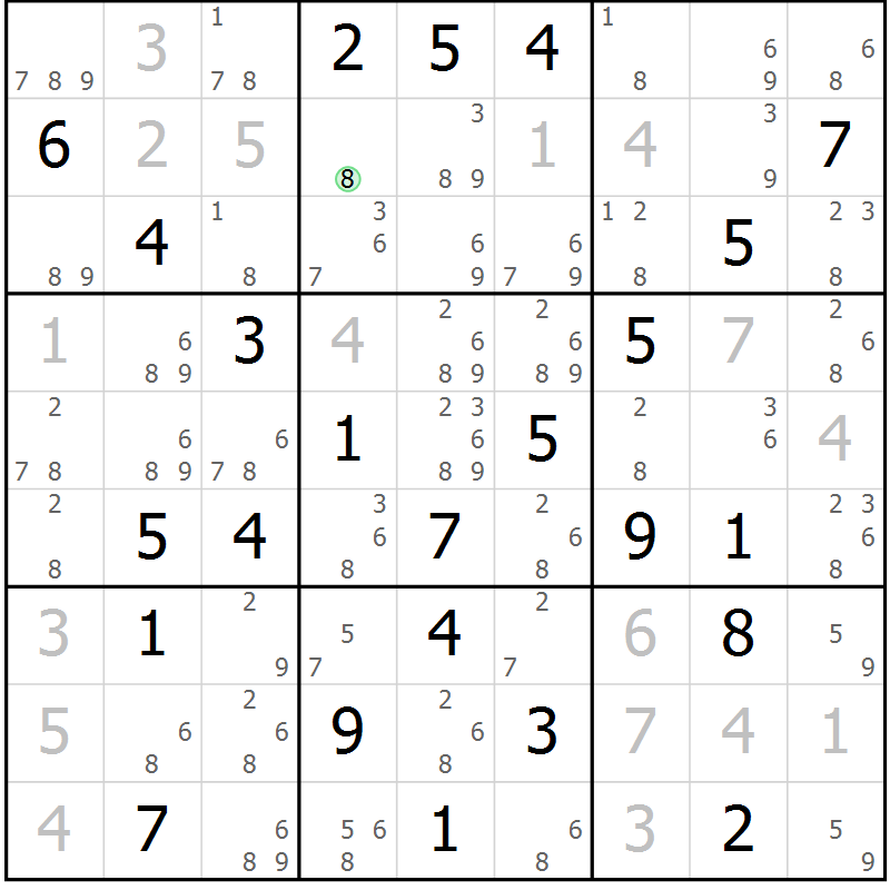 Position des candidats pour la solution de la Gr 74 page 77 du magazine de sudoku Maestro n° 087