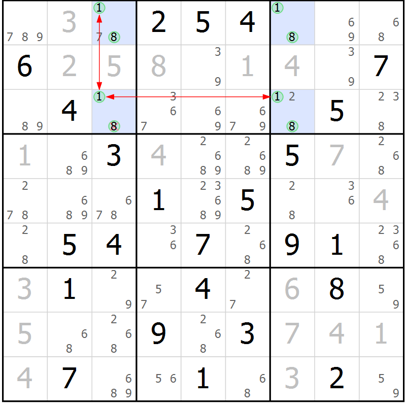 Position des candidats pour la solution de la Gr 74 page 77 du magazine de sudoku Maestro n° 087