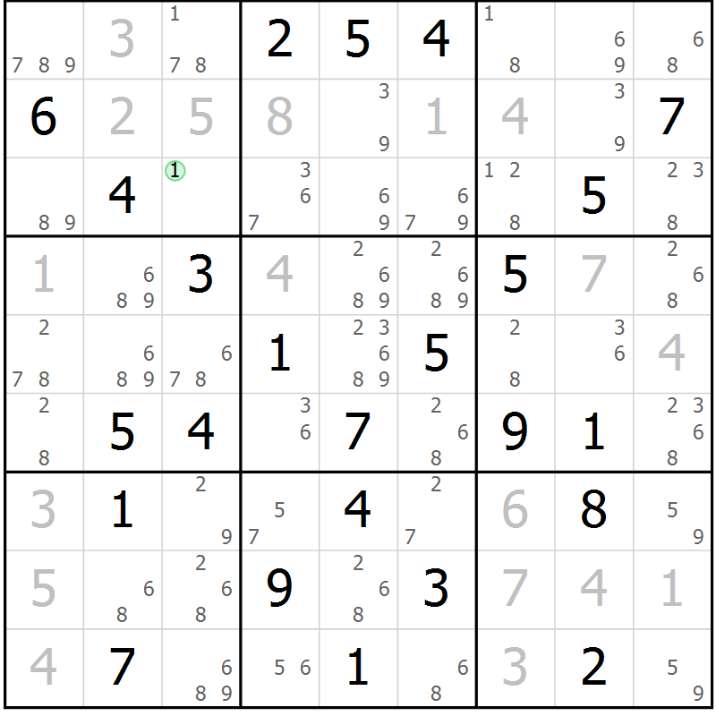 Position des candidats pour la solution de la Gr 74 page 77 du magazine de sudoku Maestro n° 087