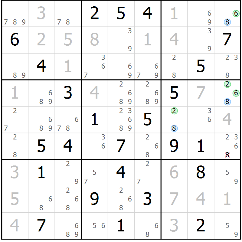 Position des candidats pour la solution de la Gr 74 page 77 du magazine de sudoku Maestro n° 087