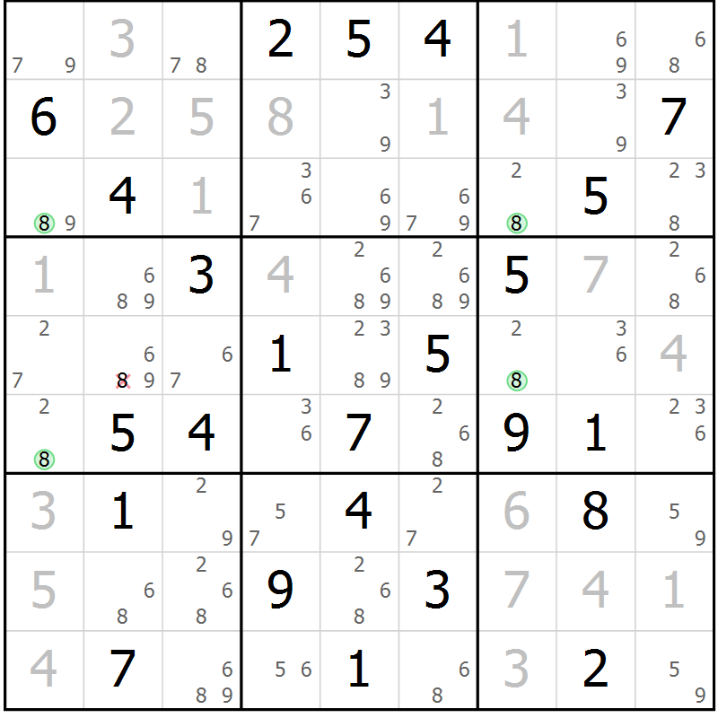 Position des candidats pour la solution de la Gr 74 page 77 du magazine de sudoku Maestro n° 087