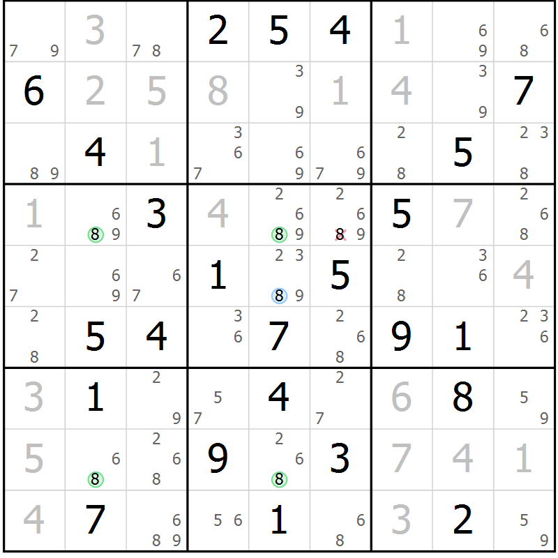 Position des candidats pour la solution de la Gr 74 page 77 du magazine de sudoku Maestro n° 087