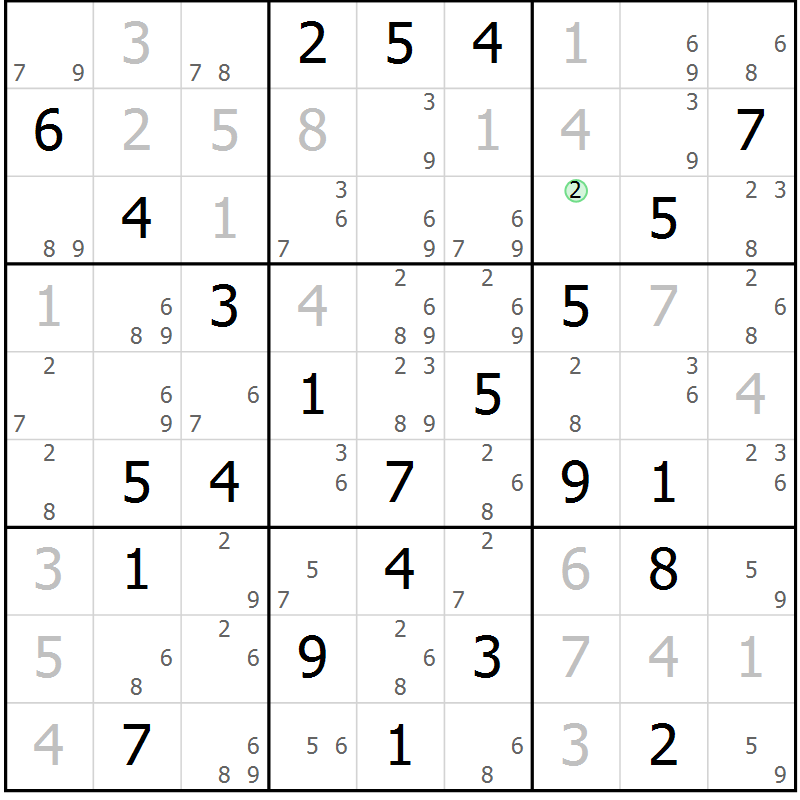 Position des candidats pour la solution de la Gr 74 page 77 du magazine de sudoku Maestro n° 087