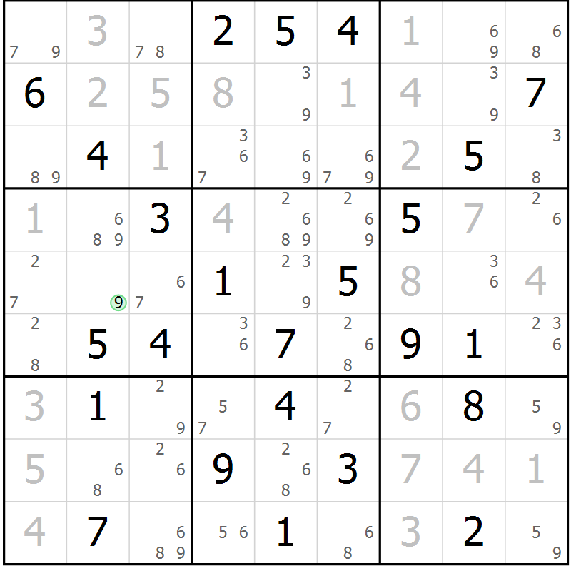 Position des candidats pour la solution de la Gr 74 page 77 du magazine de sudoku Maestro n° 087
