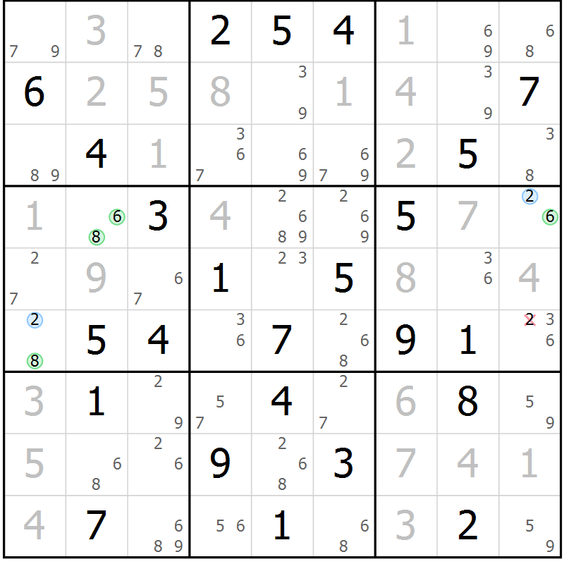 Position des candidats pour la solution de la Gr 74 page 77 du magazine de sudoku Maestro n° 087