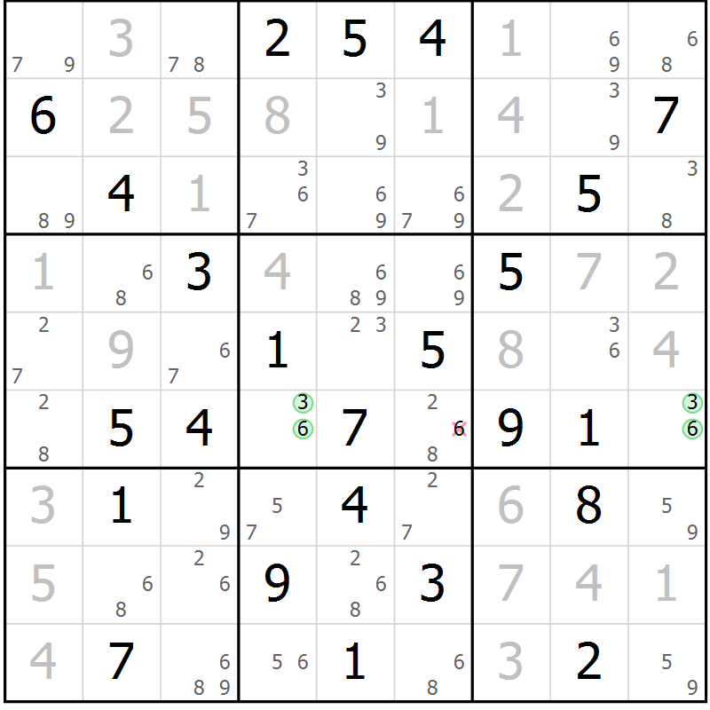Position des candidats pour la solution de la Gr 74 page 77 du magazine de sudoku Maestro n° 087