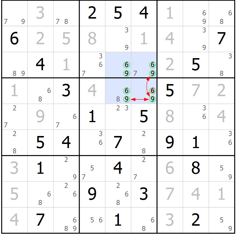 Position des candidats pour la solution de la Gr 74 page 77 du magazine de sudoku Maestro n° 087