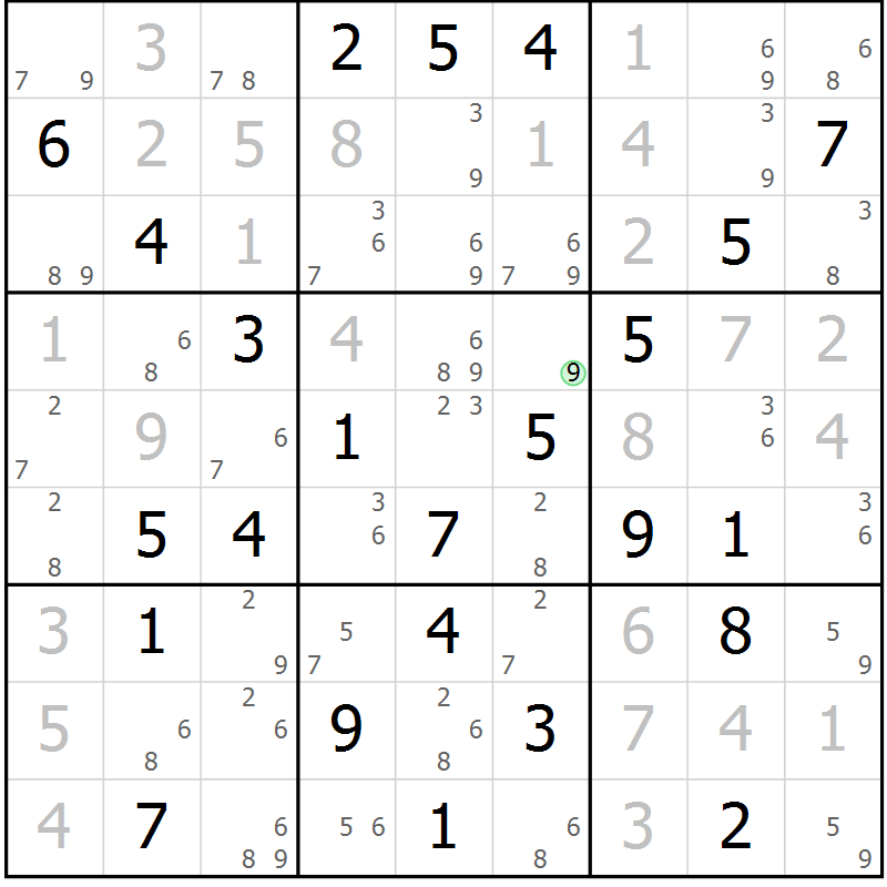 Position des candidats pour la solution de la Gr 74 page 77 du magazine de sudoku Maestro n° 087