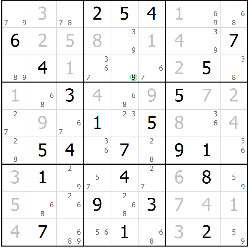 Position des candidats pour la solution de la Gr 74 page 77 du magazine de sudoku Maestro n° 087
