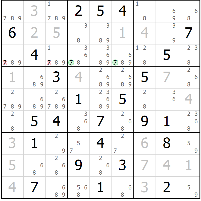 Position des candidats pour la solution de la Gr 74 page 77 du magazine de sudoku Maestro n° 087