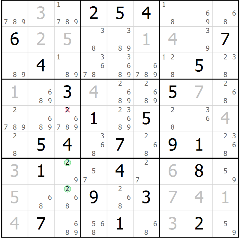 Position des candidats pour la solution de la Gr 74 page 77 du magazine de sudoku Maestro n° 087