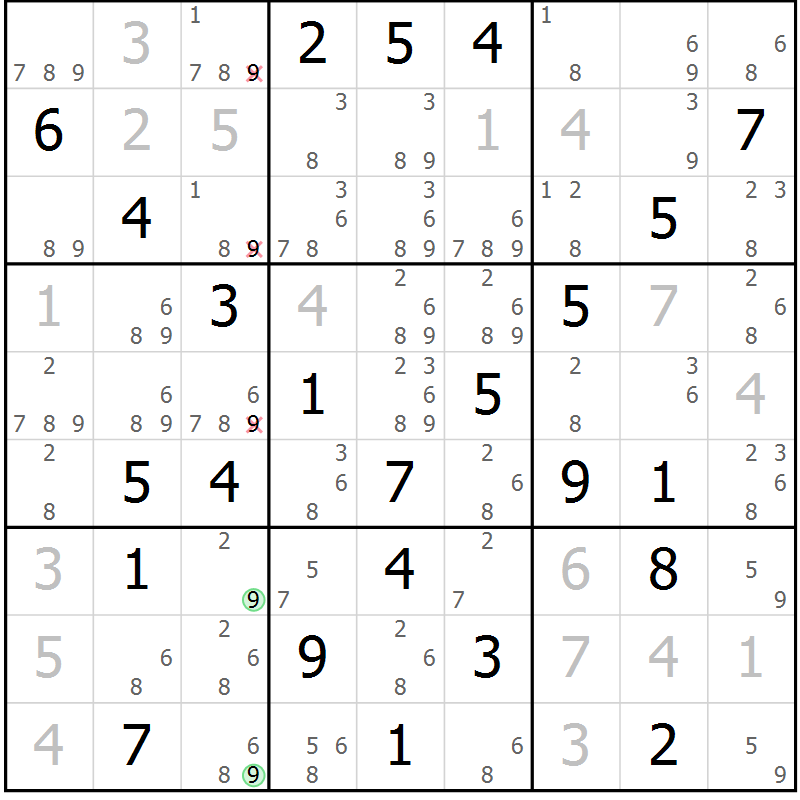 Position des candidats pour la solution de la Gr 74 page 77 du magazine de sudoku Maestro n° 087