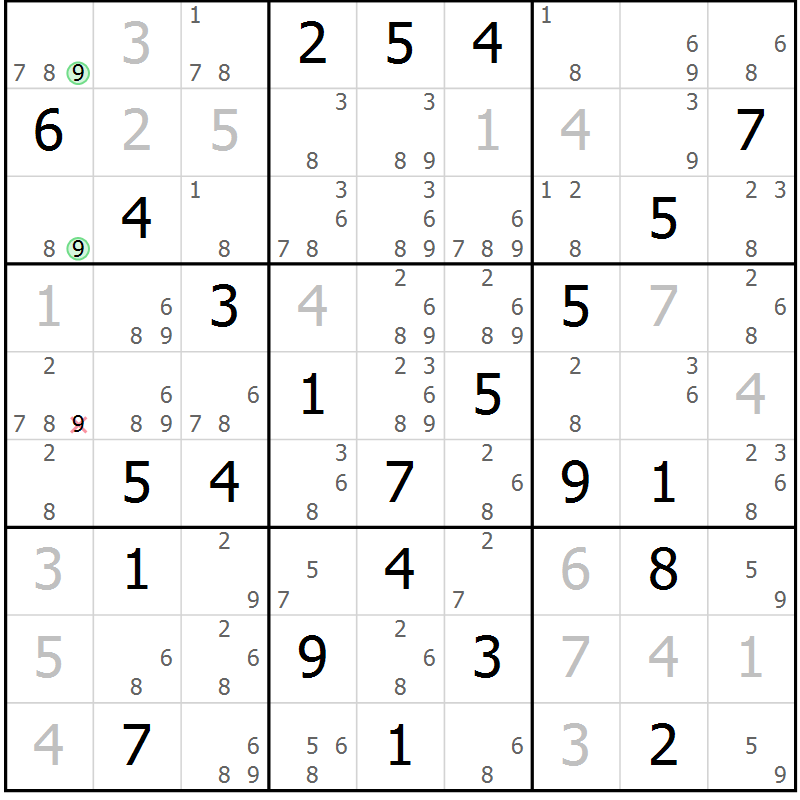 Position des candidats pour la solution de la Gr 74 page 77 du magazine de sudoku Maestro n° 087