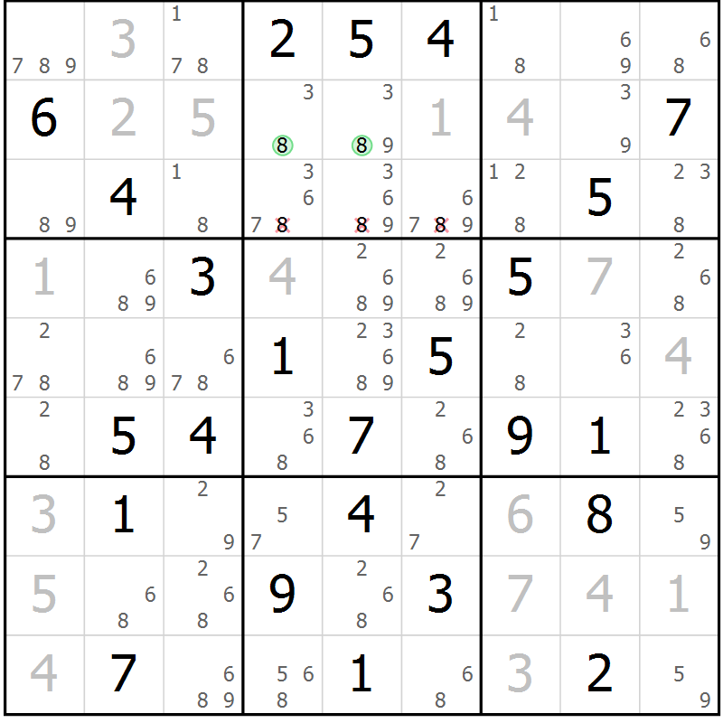 Position des candidats pour la solution de la Gr 74 page 77 du magazine de sudoku Maestro n° 087