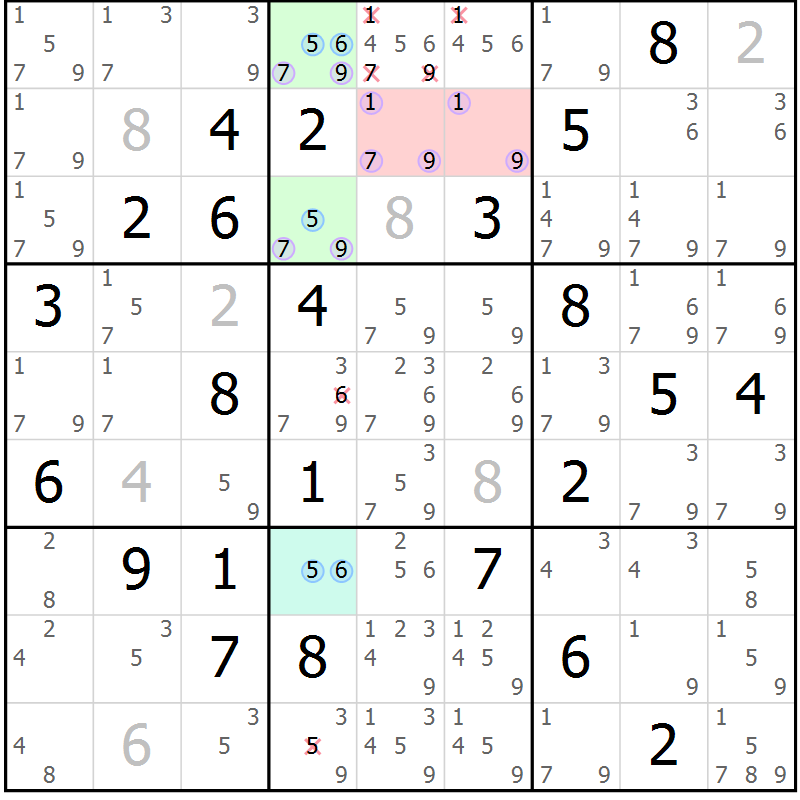 Position des candidats pour la solution de la Gr 75 page 78 du magazine de sudoku Maestro n° 087