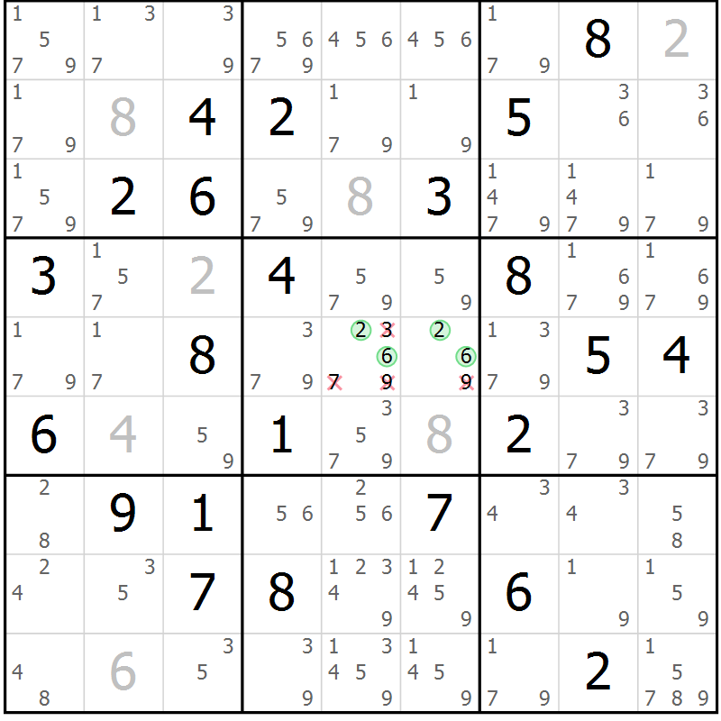 Position des candidats pour la solution de la Gr 75 page 78 du magazine de sudoku Maestro n° 087