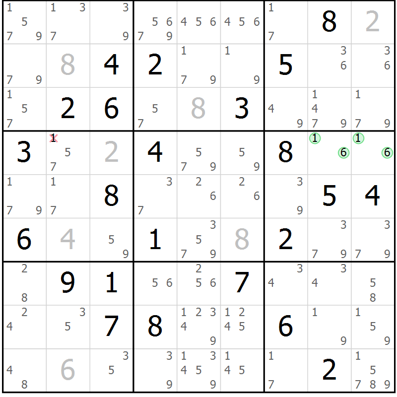 Position des candidats pour la solution de la Gr 75 page 78 du magazine de sudoku Maestro n° 087