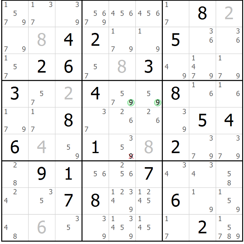 Position des candidats pour la solution de la Gr 75 page 78 du magazine de sudoku Maestro n° 087