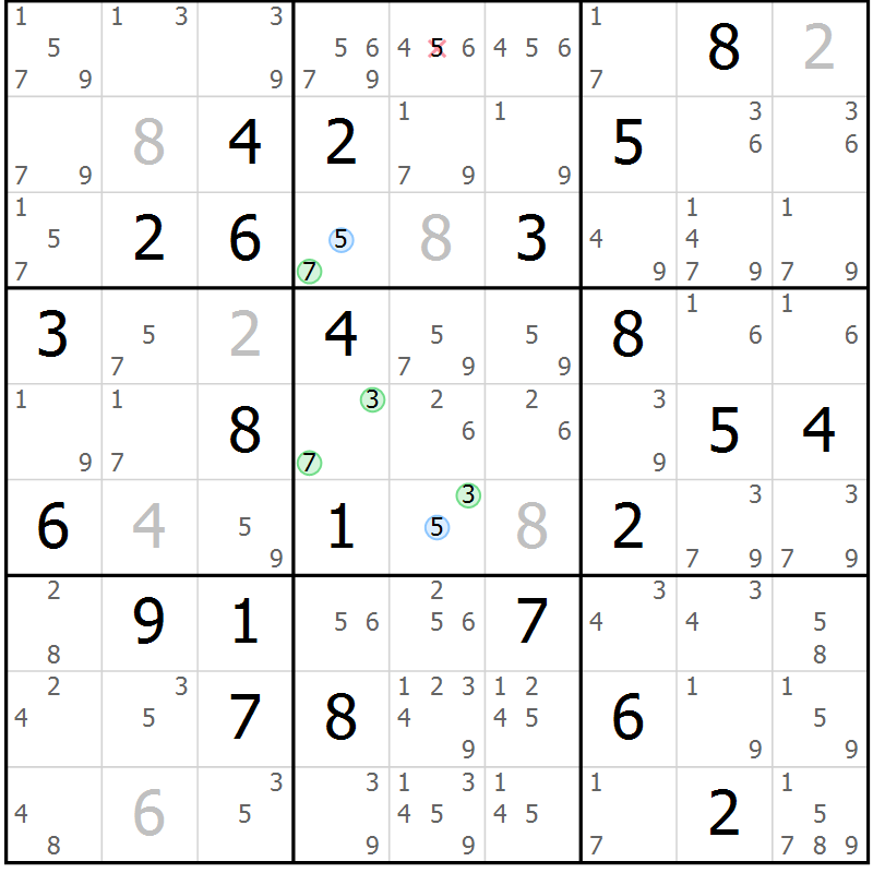 Position des candidats pour la solution de la Gr 75 page 78 du magazine de sudoku Maestro n° 087