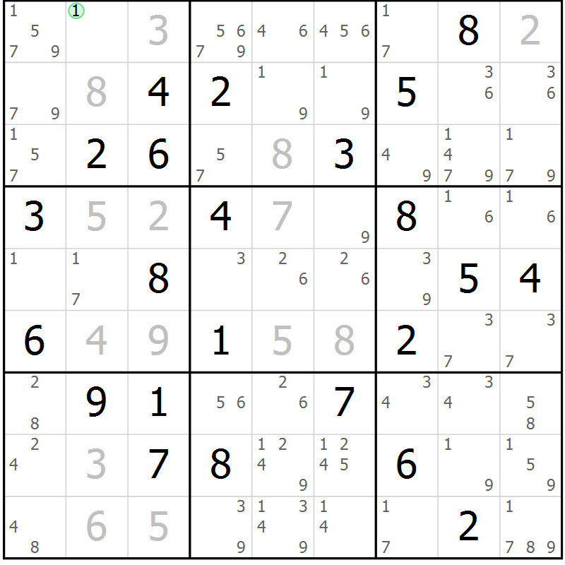 Position des candidats pour la solution de la Gr 75 page 78 du magazine de sudoku Maestro n° 087