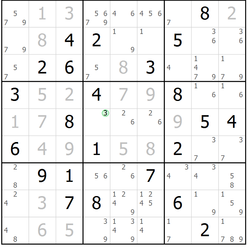 Position des candidats pour la solution de la Gr 75 page 78 du magazine de sudoku Maestro n° 087