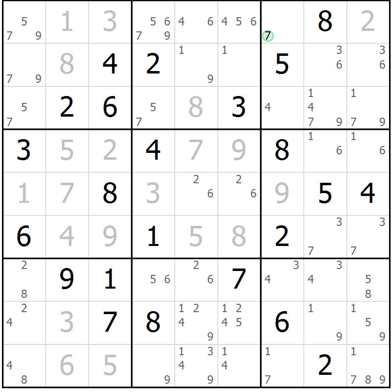 Position des candidats pour la solution de la Gr 75 page 78 du magazine de sudoku Maestro n° 087
