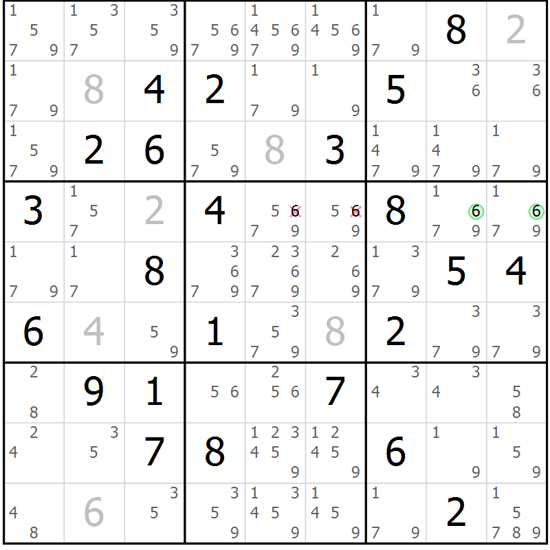Position des candidats pour la solution de la Gr 75 page 78 du magazine de sudoku Maestro n° 087