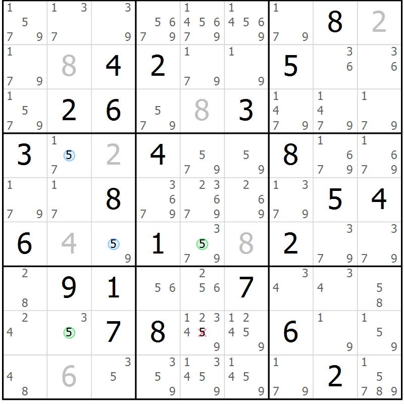 Position des candidats pour la solution de la Gr 75 page 78 du magazine de sudoku Maestro n° 087