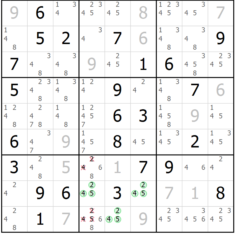 Position des candidats pour la solution de la Gr 76 page 79 du magazine de sudoku Maestro n° 087