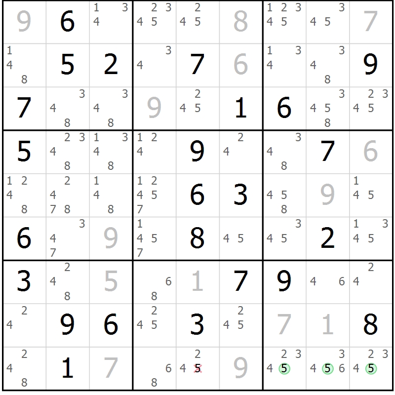 Position des candidats pour la solution de la Gr 76 page 79 du magazine de sudoku Maestro n° 087