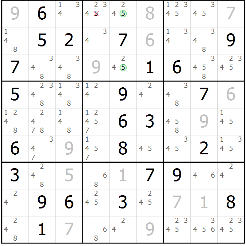 Position des candidats pour la solution de la Gr 76 page 79 du magazine de sudoku Maestro n° 087
