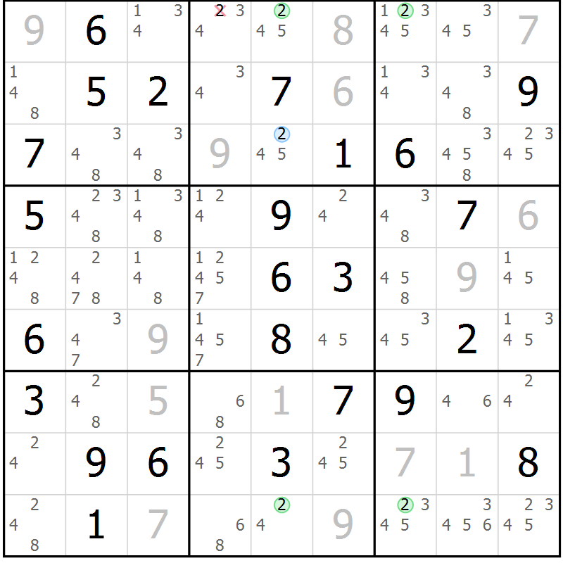 Position des candidats pour la solution de la Gr 76 page 79 du magazine de sudoku Maestro n° 087