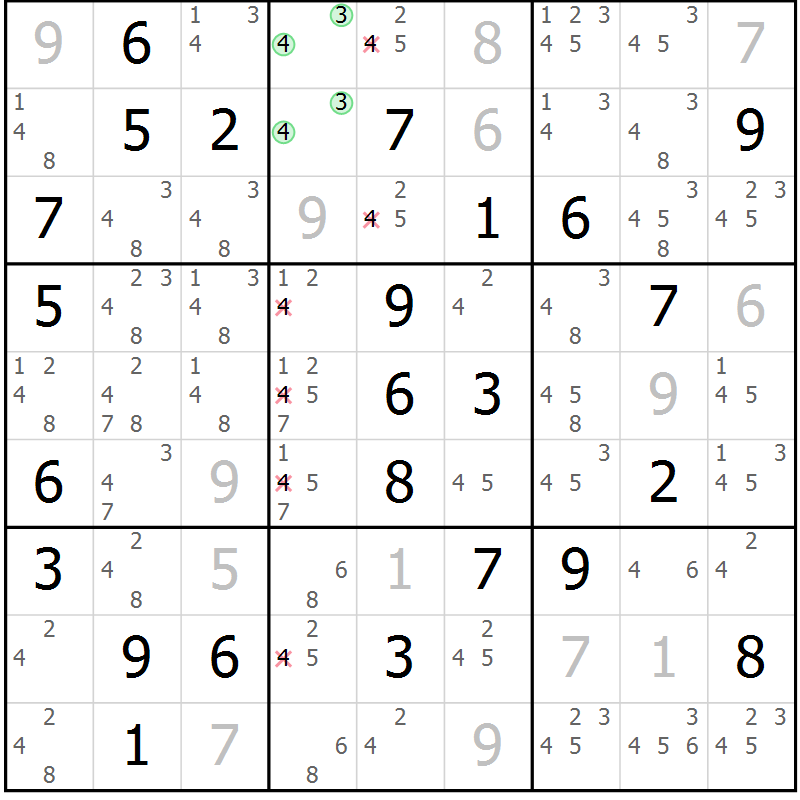 Position des candidats pour la solution de la Gr 76 page 79 du magazine de sudoku Maestro n° 087
