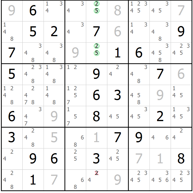 Position des candidats pour la solution de la Gr 76 page 79 du magazine de sudoku Maestro n° 087
