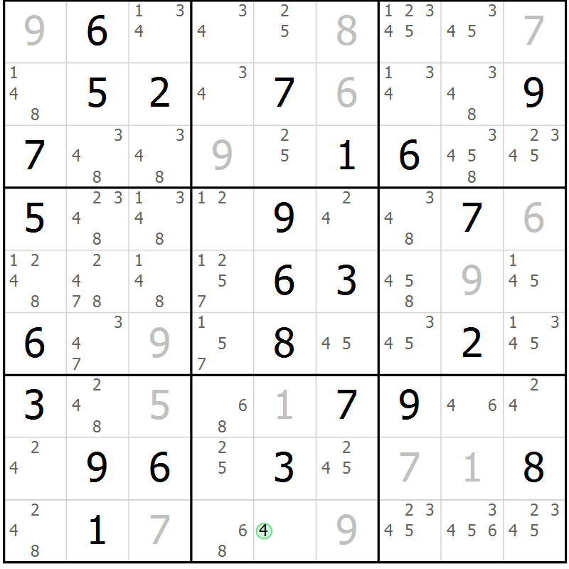 Position des candidats pour la solution de la Gr 76 page 79 du magazine de sudoku Maestro n° 087