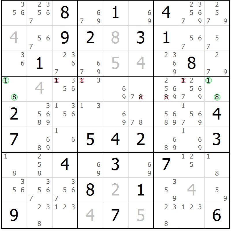 Position des candidats pour la solution de la Gr 77 page 80 du magazine de sudoku Maestro n° 087