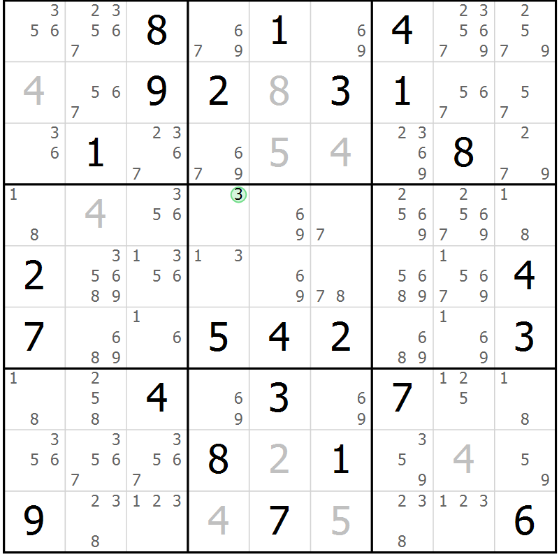 Position des candidats pour la solution de la Gr 77 page 80 du magazine de sudoku Maestro n° 087