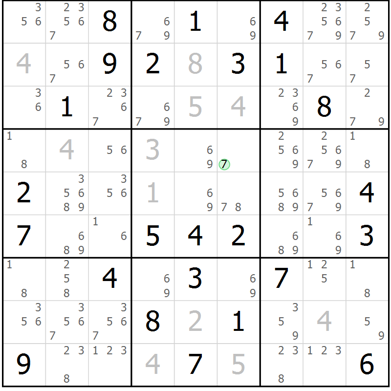 Position des candidats pour la solution de la Gr 77 page 80 du magazine de sudoku Maestro n° 087