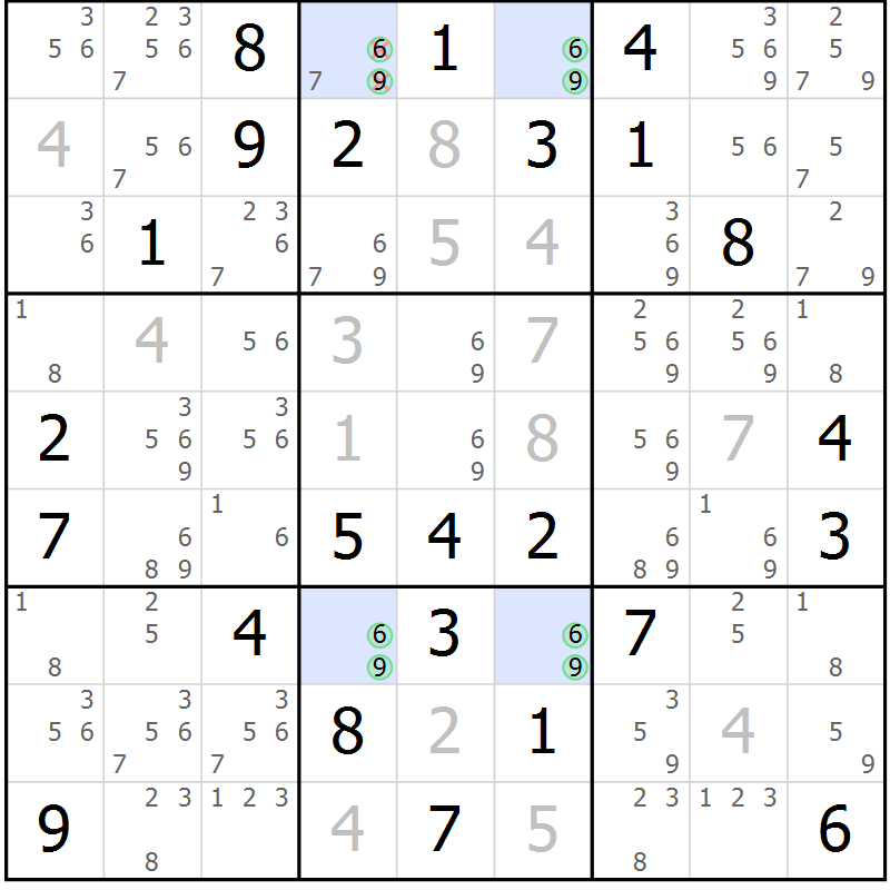 Position des candidats pour la solution de la Gr 77 page 80 du magazine de sudoku Maestro n° 087