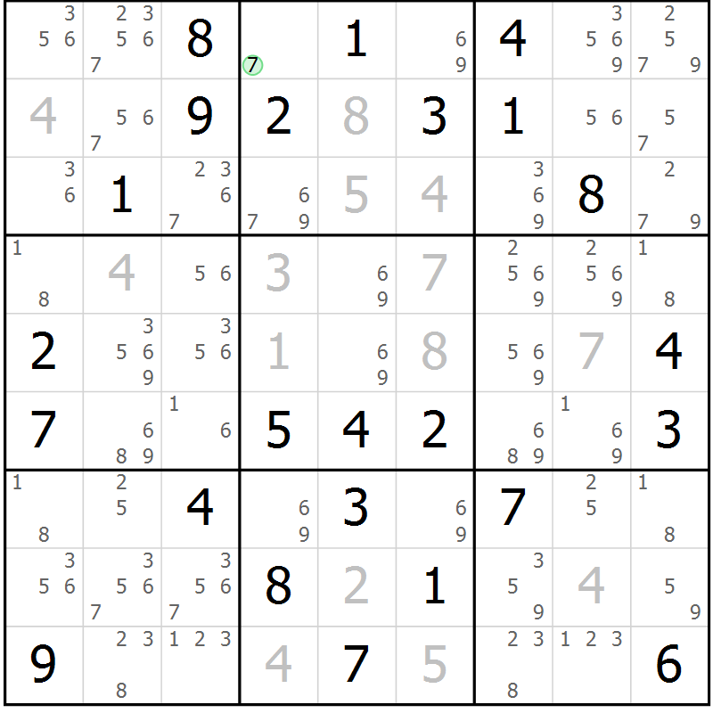 Position des candidats pour la solution de la Gr 77 page 80 du magazine de sudoku Maestro n° 087