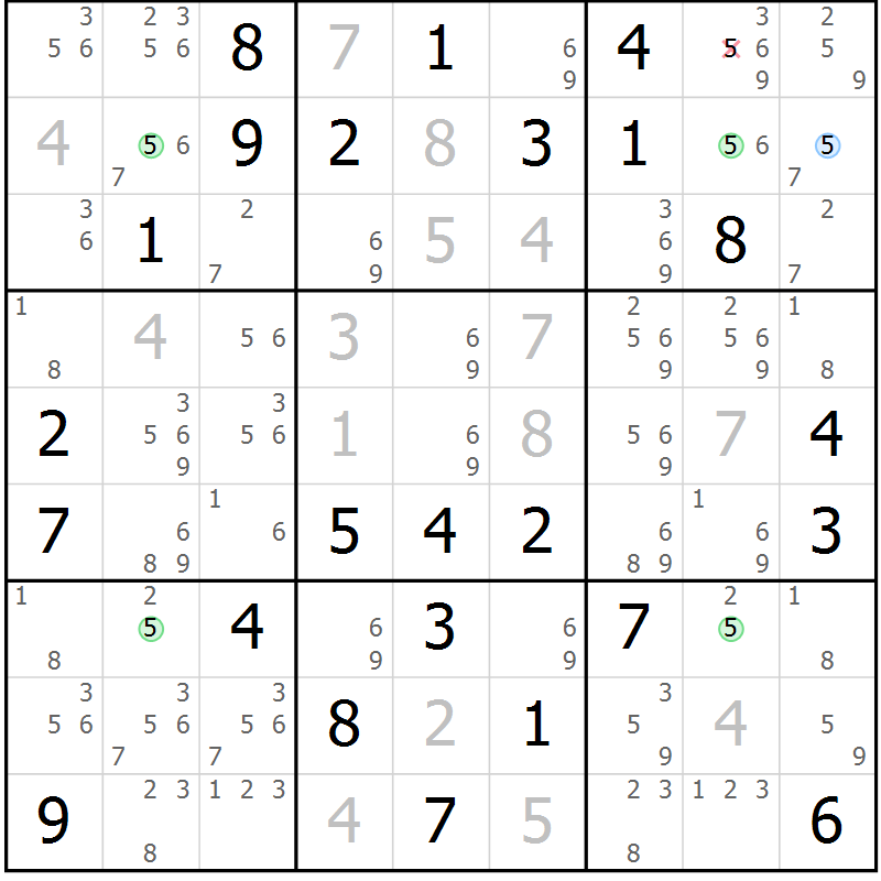 Position des candidats pour la solution de la Gr 77 page 80 du magazine de sudoku Maestro n° 087
