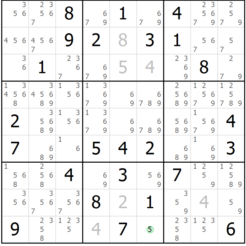 Position des candidats pour la solution de la Gr 77 page 80 du magazine de sudoku Maestro n° 087