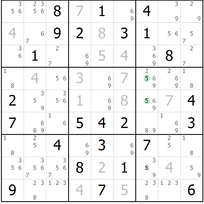Position des candidats pour la solution de la Gr 77 page 80 du magazine de sudoku Maestro n° 087