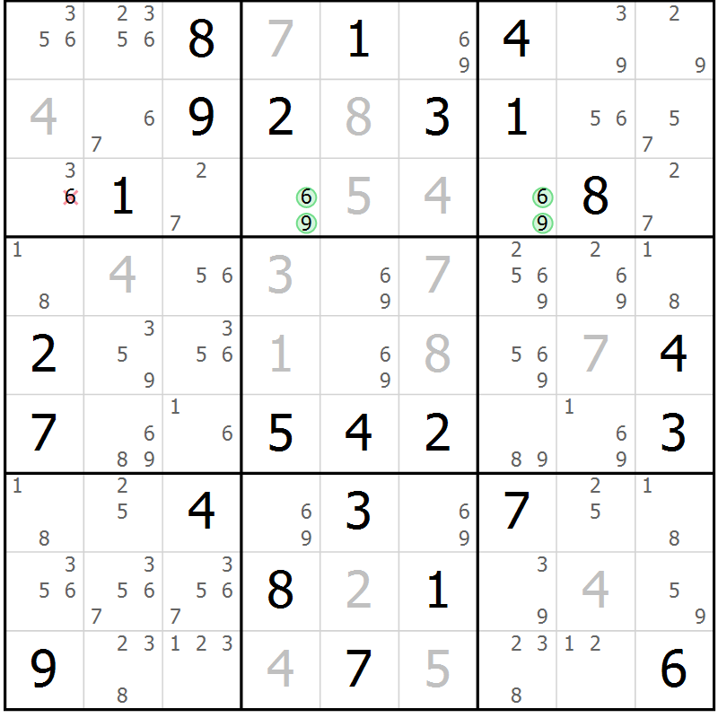 Position des candidats pour la solution de la Gr 77 page 80 du magazine de sudoku Maestro n° 087