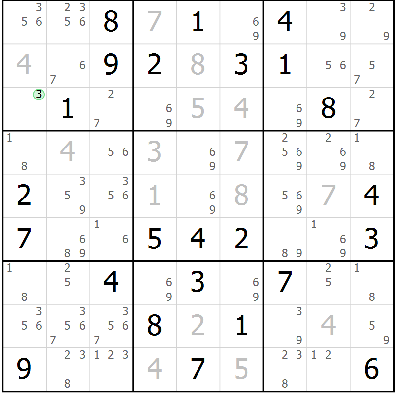 Position des candidats pour la solution de la Gr 77 page 80 du magazine de sudoku Maestro n° 087