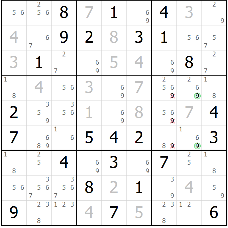 Position des candidats pour la solution de la Gr 77 page 80 du magazine de sudoku Maestro n° 087