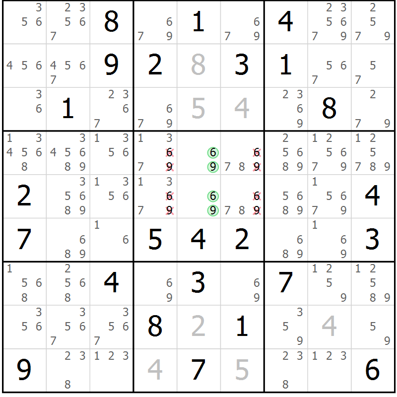 Position des candidats pour la solution de la Gr 77 page 80 du magazine de sudoku Maestro n° 087