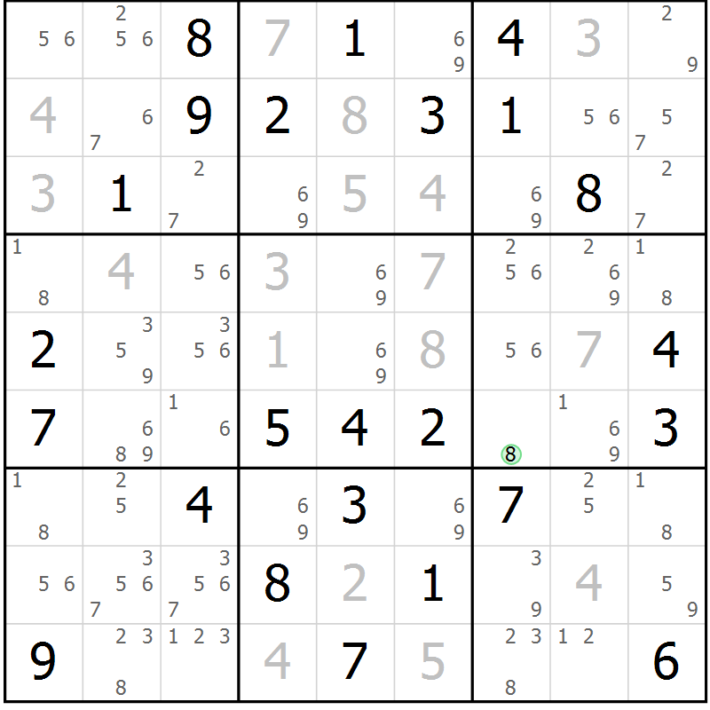 Position des candidats pour la solution de la Gr 77 page 80 du magazine de sudoku Maestro n° 087