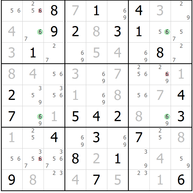 Position des candidats pour la solution de la Gr 77 page 80 du magazine de sudoku Maestro n° 087